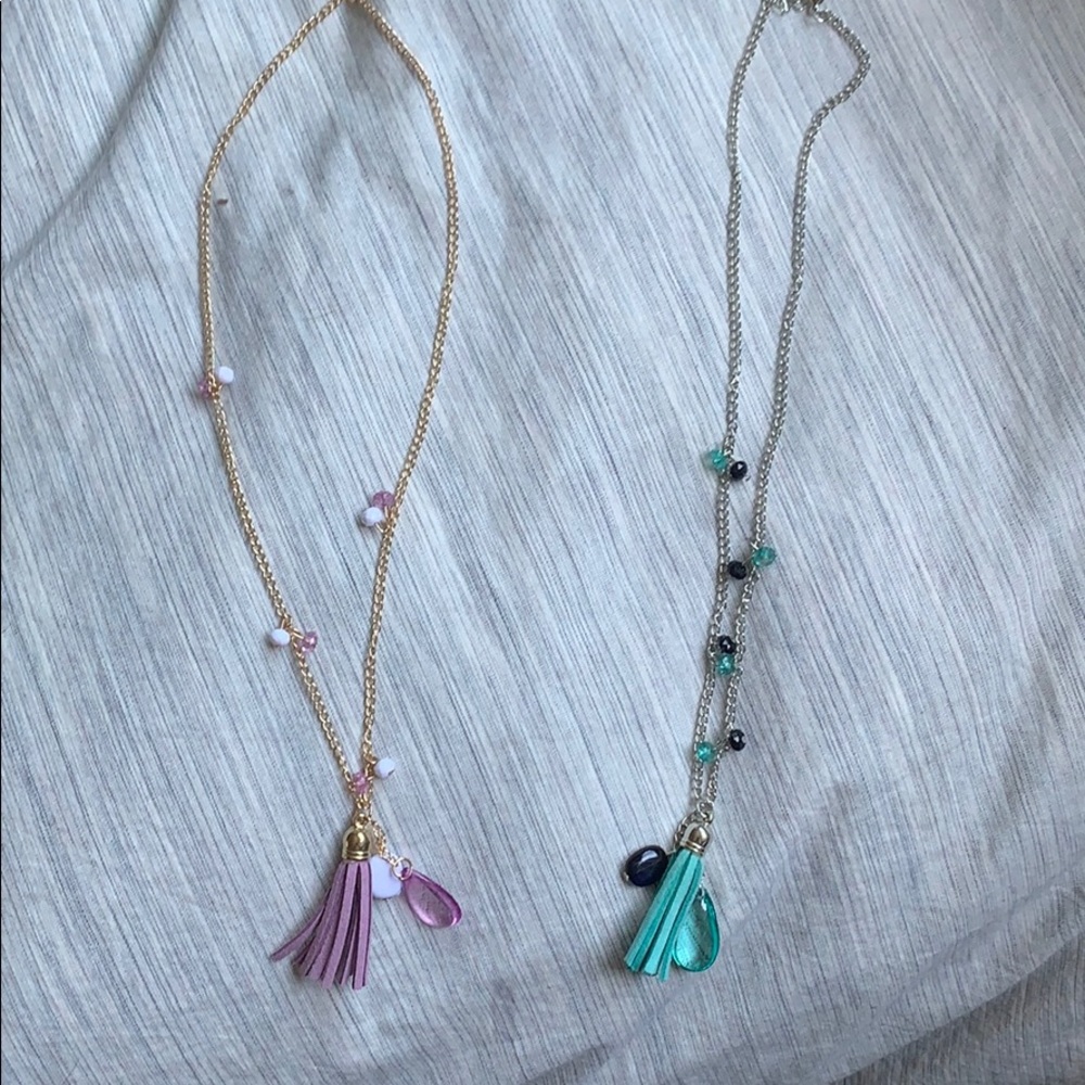 two kids necklaces teal and turquoise